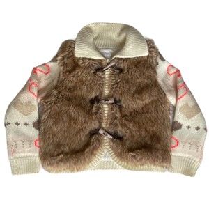 Design by Max Moretti Faux Fur Knit Girl’s Jacket Size 6 Cream